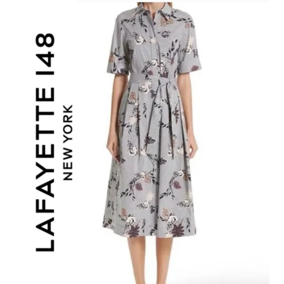 Lafayette 148 New York Dresses & Skirts - Lafayette 148 Eleni Artisan Bouquet Short-Sleeve Stretch Cotton Midi Dress SizeL